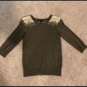 INC Olive sweater with gold sequin embellishments